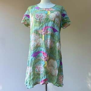 Vintage Putumayo Floral Print Pattern Rayon Shift Mini Dress